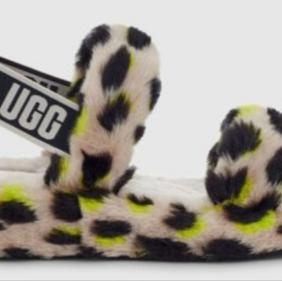 UGG Fluff Oh Yeah Slide Slippers Sandals Cheetah Leopard Print new - Picture 8 of 10